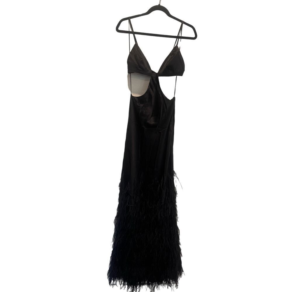 Cult Gaia Raisa Ostrich Feather Trimmed Silk Gown Black Small - Picture 6 of 10